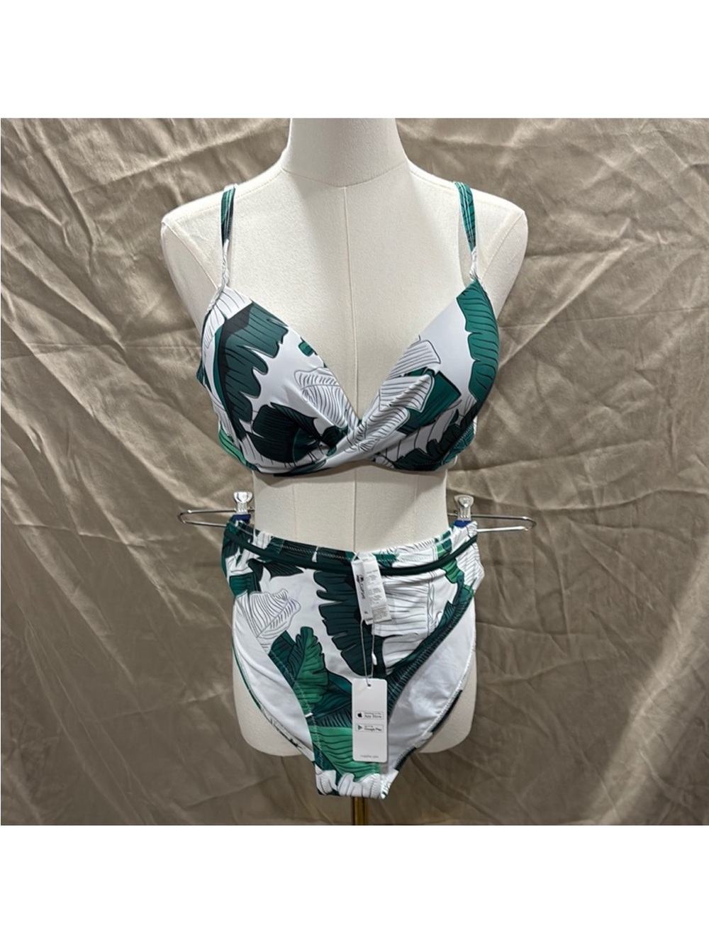 Cupshe White Bikini with Dark Green Leaf Motif